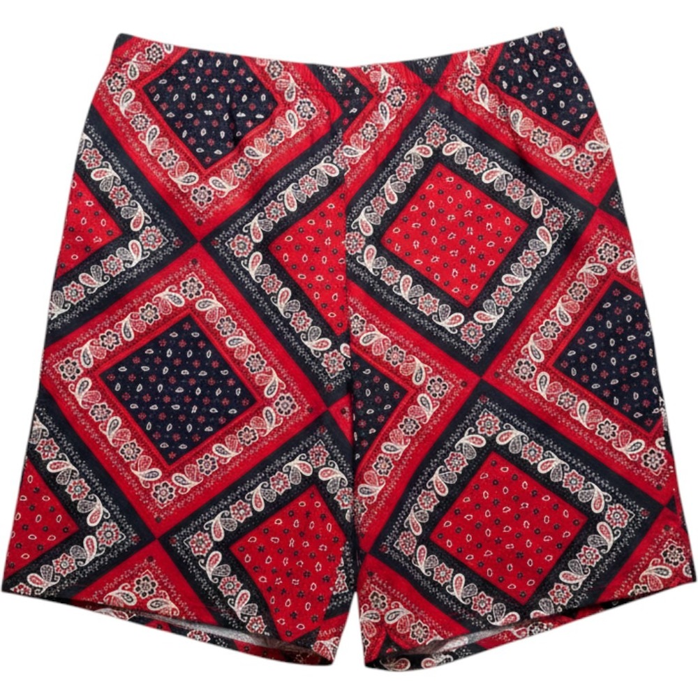 Handmade Y2K Bandana Shorts Small Red Paisley Vintage Style Boho 90s